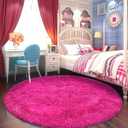 Round Fluffy Hot Pink 4FT Circle Rug for Kids Room - Super Soft Shaggy Plush Fuzzy Carpet for Boys Girls Room