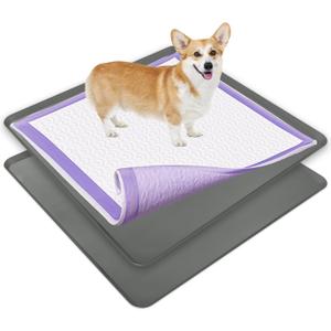 TidyFriend 2 Pack Dog Pee Pad Holder Tray Fits for 36 x 36 Wee Wee Pee Pads - Stable Grip, Raised Edges, Quick-Wipe Silicone Surface Dog Potty Tray Holder for Indoor Flooring Protection (Grey) (Gray)