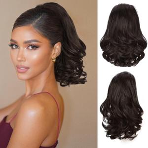 Stamped Glorious Ponytail Extension 10" Wavy Curly Synthetic Hairpiece for Women - Daily Party Use (Brown)