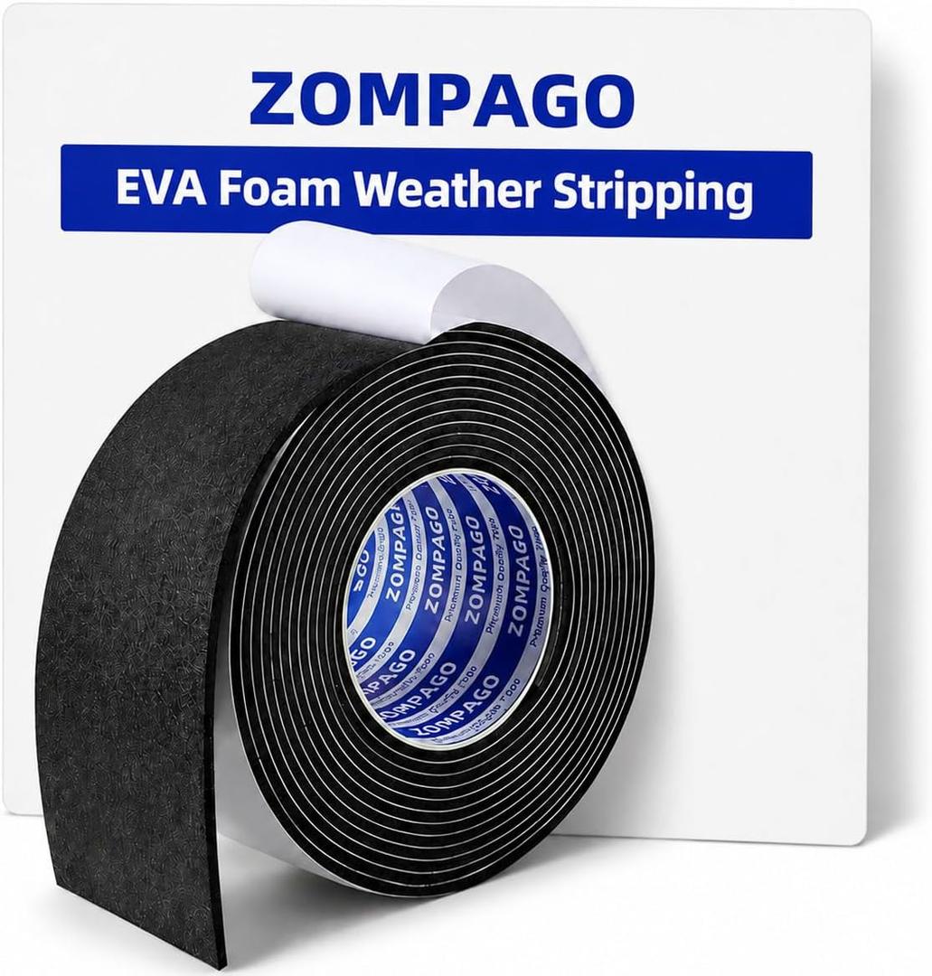 ZOMPAGO Foam Tape 3.2in x16.4FT Weather Stripping Black Self Adhesive EVA Foam Seal Strip for Door Window Insulation Gap Blocker Soundproofing