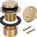 PRIMSOPH Tip-Toe Tub Drain Trim Kit with Two Hole Overflow Faceplate Conversion Kit Assembly Universal Fine Coarse Thread Replacement Brushed Gold