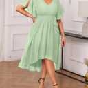 Talisea Plus Size Dresses Wedding Guest - Formal Cocktail Chiffon V Neck Short Sleeve High Low Dress Curvy Women