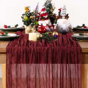 DeZerlor Burgundy Red Cheesecloth Table Runner 10 Pack Spring Table Runners Boho Gauze 120 Inches Cheese Cloth Table Decor for Wedding Bridal Baby Shower Valentine's Day