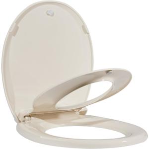 Durable Elongated Toilet Seat with Slow Soft Close - Easy to Install and Clean, Never Loosens - White, Fits Most Elongated Toilets Almond