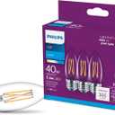 PHILIPS LED Clear Non-Dimmable B11 Light Bulb - EyeComfort Flicker Free - 3.3W = 40W - 300 Lumen - Daylight (5000K) - E26 Base - Indoor - Title 20 - Pack of 3