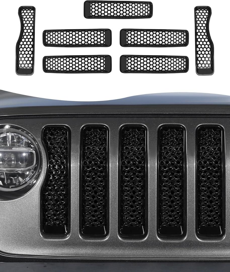 Hoolcar Front Mesh Grille Inserts for 2018-2025 Jeep Wrangler JL & Gladiator JT Sport/Sport S/Willys/2018-2020 Rubicon Exterior Accessories Clip-in Grille Guard Cover