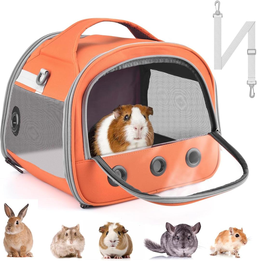 Bissap Guinea Pig Carrier Bag, Portable Small Animal Carrier Pouch for Hamster Chinchilla Rabbit Gerbil Hedgehog Sugar Glider Outgoing Travel Carrying Case -Orange