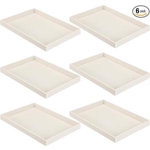 Quelay 6 Pcs Velvet Stackable Jewelry Tray Showcase Display, Jewelry Organizer Tray Bracelet Ring Earring Necklace Organizer Empty Plate for Drawers Countertop (Beige)
