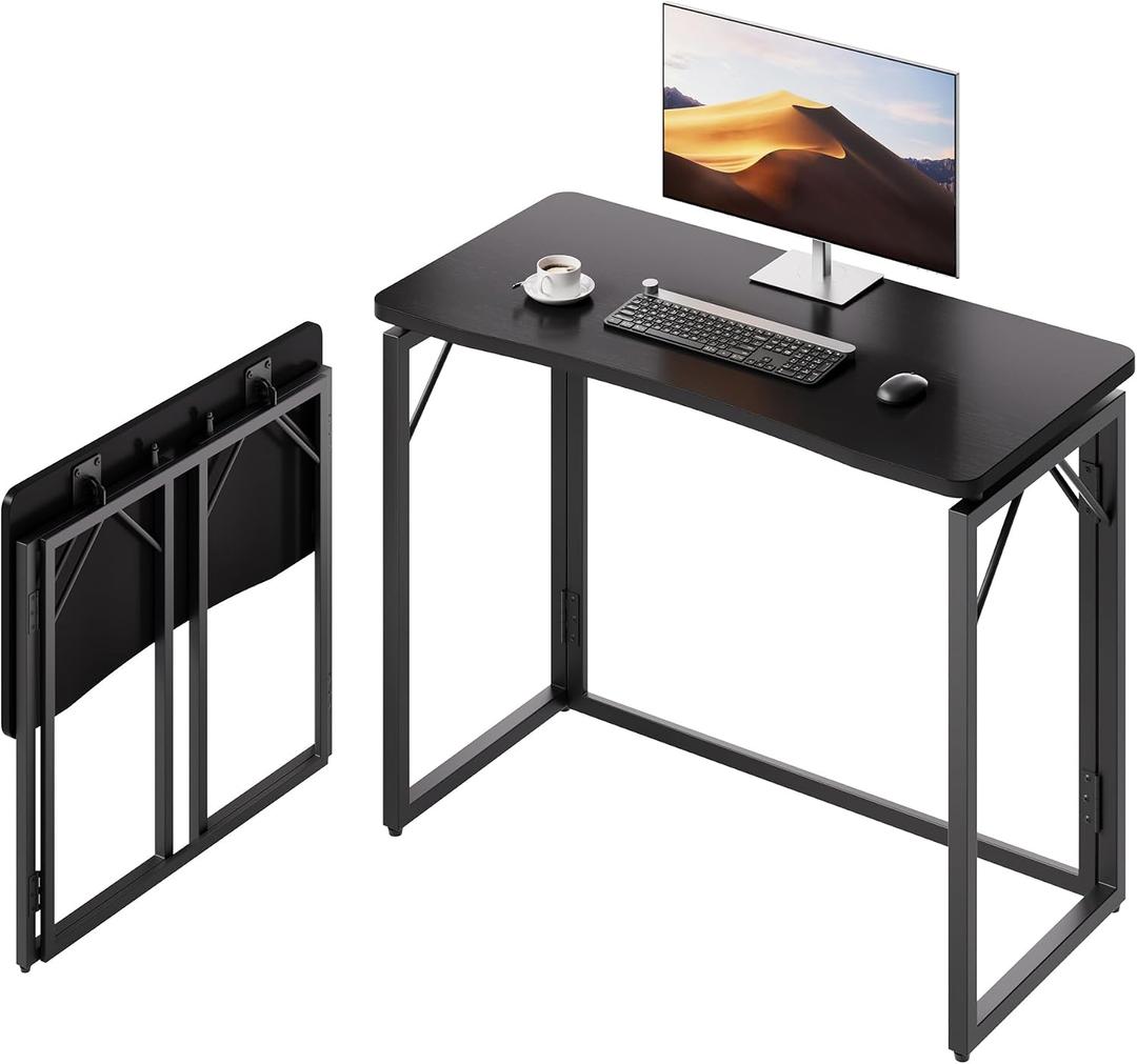JOYMOOP Black 31.5" Folding Desk, No Assembly Small Foldable Desk for Home, Office, Wooden Top Folding Computer Desk for Working, Writing, Studying, 31.5" Width