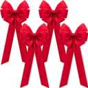 Iceyyyy 4 Pcs Large Christmas Bow,35.4" x 17.1" Red Velvet Golden Edged Bows,Christmas Tree Topper Ornament Bows for Valentine Wreath Xmas Home Front Door Decoration