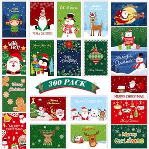 Crtiin 300 Set Christmas Cards Bulk Greeting Card with Red Envelopes Assortment Xmas Notes for Holiday Christmas Party Favor Supplies(Classic)