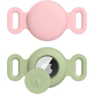 Airtag Dog Collar Holder for Apple Airtag Dog Tracker, 2 Pack GPS Tracking Accessories Anti-Lost Silicone Air Tag Holder Case for Pet Cat Dog Collars (Pink+Matcha, Small)