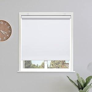 Sunoff Blackout Roller Shades Blinds Cordless for Windows Pull Down Room Darkening Door Blinds with Thermal Insulated Easy to Install for Living Room, Bedroom, Home, Office Bathroom White 46" W x 72" H