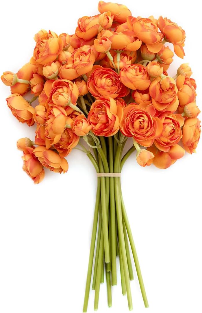 Ling's moment Ranunculus Artificial Flower, Faux Silk Mini Ranunculus Flowers for DIY Bouquet, Bulk Fake Wedding Filler Flowers for Centerpieces Arrangements Bridal Shower Decorations, Citrus Orange