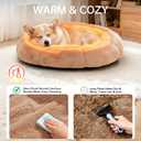 OhGeni 31 inches Calming Donut Dog & Cat Bed for Medium Pets, Warming Comfort Fluffy Short Pile Fur, Durable Waterproof Machine Washable Removable Cover, Cute Round Bed for Puppy, Camel