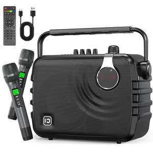 SHIDU 135W Power Voice Amplifier with 2 Wireless Bluetooth Microphones, Professional Microphone with Speaker Portable PA System & Karaoke Machine for Adults Support USB/TF Card/Aux/Guitar K6, Black 