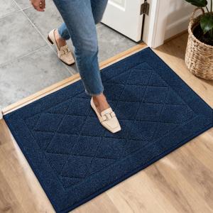 JSEI Dirt Trapper Door Mat 20"x32", Non-Slip Washable Entryway Mats, Dog Door Mat, Stain Resistant and Absorbent Floor Mats, Low Profile Welcome Mat for Front Back Door, Navy Blue (1'8" x 2'8" (Rectangular))