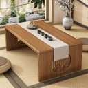 Japanese Floor Table, Bamboo Folding Low Coffee Table for Sitting on The Floor, No Assembly Meditation Tea Table for Dinning Living Room (Brown, 100CM)