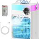 Portable Air Conditioners, Mini Portable AC Unit for Bedroom, 1200ML Small Cooling Fan with Remote, 3 Mist, 3 Speed, 8 Light, 2-8H Timer Personal Cooler Fans for Office Camping Car Desk(White)