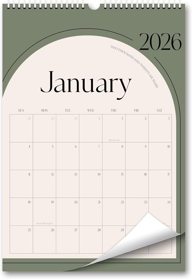 Aesthetic Wall Calendar 2026, 18 Monthly Vertical Calendar January 2026 to June 2027, 15" x 10" Modern Wall Hanging Calendar for School, Home, Office for Monthly Organizing & Planning (Green Vertical)