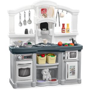 Step2 Fun with Friends Kids Kitchen Playset, Indoor/Outdoor Kitchenette with Lights & Sounds, Durable Plastic, 25-Piece Toy Accessories, Toddlers 2+ Years, Gray