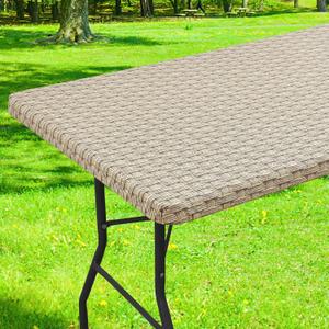 Smiry Rectangle Table Cloth Cover, Waterproof Elastic Fitted Picnic Tablecloth for 4 Foot Tables, Wipeable Flannel Backed Vinyl Tablecloths for Camping, Dining, Outdoor (Weave Patterns, 24" x 48")