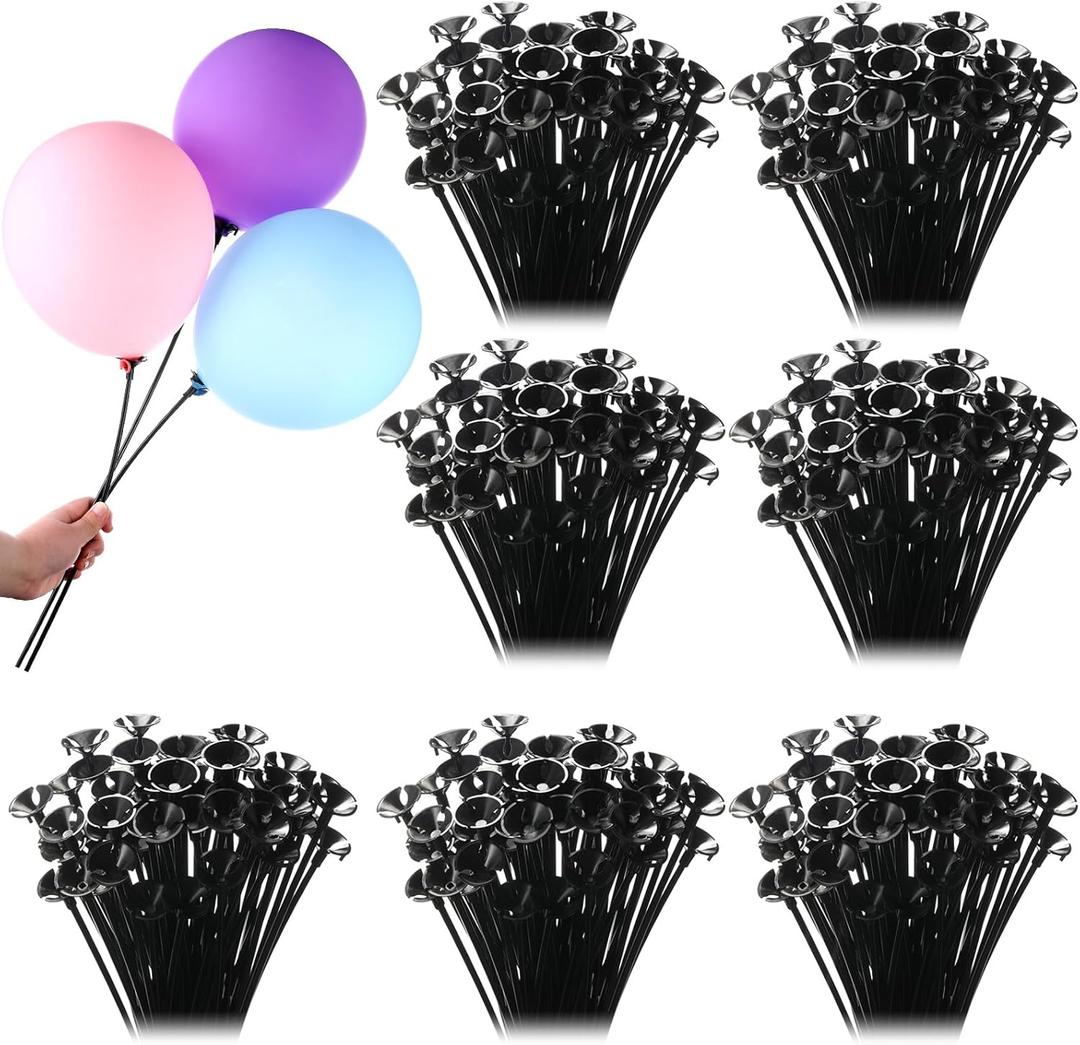 600 Pcs Plastic Balloon Sticks with Cups, Reusable Balloon Holder for Balloon Stand Birthday Christmas Party Wedding Anniversary Decoration (Black)