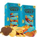 The Dreidel Company Chocolate Gelt Coins, 40-Mesh Bags - Made Milk Chocolate, Kosher Ou- Dairy, Non Gmo, Chanukah Gelt, (40 Mesh Bags) Hanukkah Coins with Menorah and Dreidel Designs