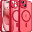 CANSHN Magnetic for iPhone 15 Case, Upgraded [Full Camera Protection] [Compatible with Magsafe] [Translucent Matte] Shockproof Protective Phone Case for iPhone 15 6.1" - Red