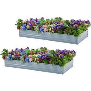 Meberam 2 Pack 8x4x1FT Galvanized Raised Garden Beds Kit Outdoor Metal Gardening Planter Box for Vegetable Elevated Flower Herbs,Gray