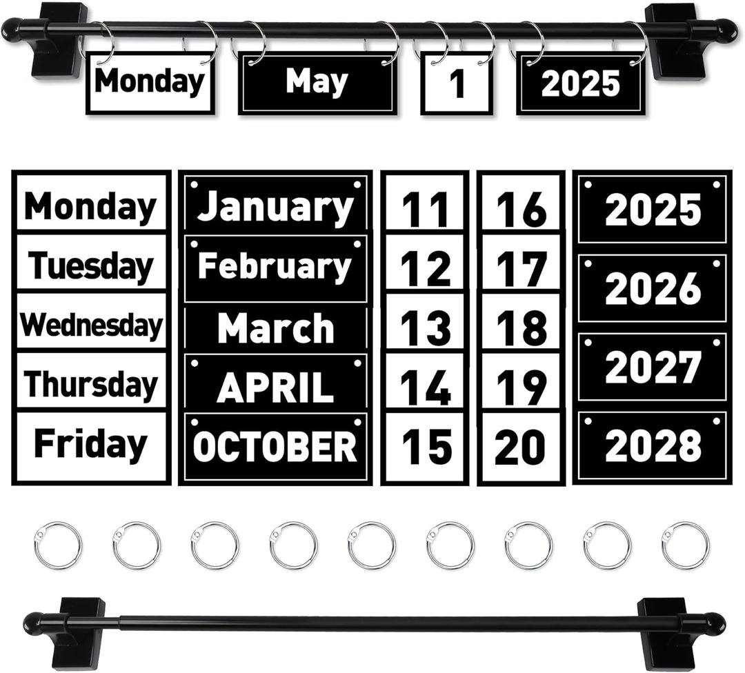 Magnetic Rod Black and White Flip Calendar for Classroom, Classroom Calendar Date Cards Black and White Classroom Decor Bulletin Board Set