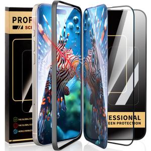3 pack tempered glass for iPhone 16 Pro Max iPhone 15 iPhone 14 Screen Protector Optional, 2 HD 1 Privacy 9H Hardness Military Grade Shatterproof Anti-Drop, Anti-Collision, Anti-Scratch