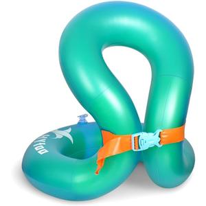 Floaties Swim Vest for Child, Portable Inflatable Pool Floats Swimming Ring with Adjustable Safety Buckle, Safety Swim Arm Bands with Double Surround Air Bag, Durable Float Tube for Kids (M(for weight:48-88lbs), Deep Green)