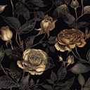 ReWallpaper Black Floral Wallpaper Removable Black and Gold Wall Paper Peel and Stick Bedroom 17.5inX23ft Moody Dark Floral Wallpaper Vintage Gold Rose Flower Wall Decor Living Room Bathroom Walls