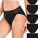 RHYFF Womens Underwear Cotton Bikini Panties High Cut Lace Panty Stretch Hipster Underpants Ladies Briefs XL (Black)