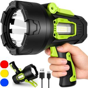 Rechargeable Spotlight2000000 Lumens Super Bright LED SpotLights Flashlight, 10000Ah Spot Lights Long Runtime Waterproof Spot Light Outdoor Handheld with Cob Light & Foldable Tripod for Camping (Green)