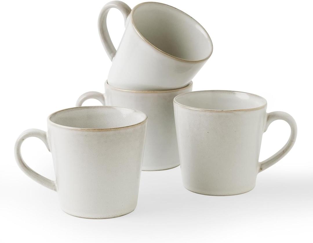 famiware Coffee Mug Set of 4, Annecy 14 oz Ceramic Reusable Cups Set with Handle, Microwavable and Dishwasherable Stoneware Drinkware Set for Tea, Milk, Water, Grey-white