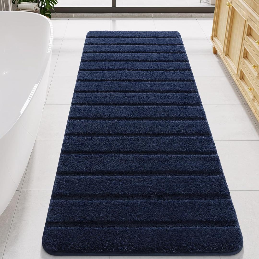 LOCHAS Long Bathroom Rugs Runner, 24" x 60" Large Bath Rug Non Slip Washable, Absorbent Microfiber Bath Mat Luxury Soft, Cozy Bathroom Runner Rug for Shower Quick Dry, Navy Blue