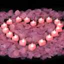 Amagic 2000 Pieces Pink Artificial Rose Petals with 24 Pink Heart LED Tea Lights, Rose Petals and Candles Set for Proposal, Anniversary, Romantic Night, Wedding Decor