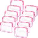 Tbestmax 10 Pack Clear Cosmetic Bags Makeup Bags Portable Waterproof TSA Approved Travel Toiletry Bags Large Organizer Rose Red, 9.8" x 7.1" x 2.4"