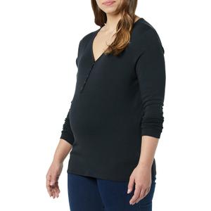 Amazon Essentials Women's Maternity Nursing Slim-Fit Henley Shirt (Black, L)