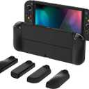 PlayVital AlterGrips Protective Slim Case for Nintendo Switch OLED, Ergonomic Grip Cover for Joycon, Dockable Hard Shell for Switch OLED w/Thumb Grip Caps & Button Caps (Black)