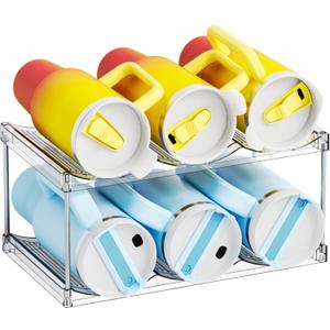 Yieach Stackable Water Bottle Organizer for Stanley,Yeti 40 oz and Others Tumbler Organizer,2 Tier Waterbottle Storage Rack,Clear Acrylic Cup Organizers for Kitchen Cabinets,Countertop,Pantry Shelf (2 Pack Hold 6 Bottle)