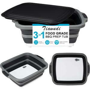 Tiawudi Large Collapsible BBQ Prep Tub with Lid(4.22 Gal/16L), Foldable Camping Sink with Colander, Cutting Board, Dish Basin for Kitchen, Bowl, Vegetable and Fruit, Storage Basket for Picnic