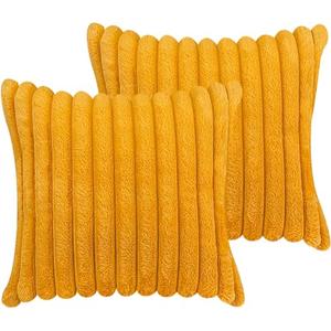 18x18 Throw Pillow Covers Set of 2, Decorative Faux Fur Covers for Bed, Couch Soft Fluffy Pillow Cover with Velvet Back for Living Room, Neutral Home Décor Accent for Sofa - Yolk Yellow