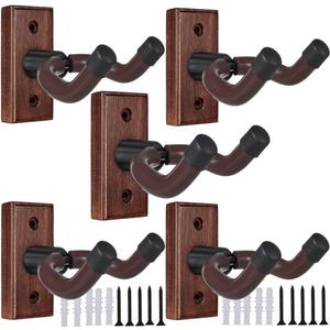 Sound harbor Wooden Guitar Wall Hanger - Pack of 5 Guitar Wall Mount for Safe Storage and Display Sturdy Wall Hanger for Guitars
