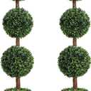 Artificial Topiaries Ball Trees Outdoor, 3.6ft Faux Boxwood Plants Topiary Triple Ball Tree(2 PCS), Fake Shrubs Trees Potted Decorative Indoor Porch or Garden (43 inch)