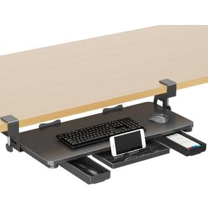 Keyboard Tray Under Desk with Storage Drawer Large C-Clamp 26.7(31 Including Clamps) x 11.8 Slide-Out Platform Computer Drawer Pull Out Keyboard & Mouse Tray DSF7CT