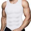 Mens Compression Shirt Workout Tank Tops Slimming Body Shaper Vest Abs Abdomen Undershirts (White, XX-Large)