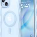 CAPRARO Cute for iPhone 13 Case & iPhone 14 Case, Compatible with MagSafe, [Curly Wave Edge] [Camera Protection] [14 FT Drop Protection] Magnetic for iPhone 13/14 6.1 Inch, Light Blue
